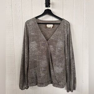 Anthropologie metallic charcoal v-neck blouse